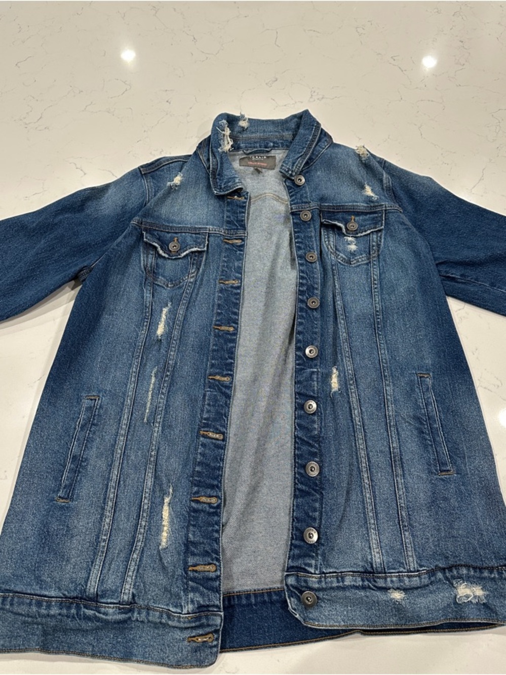 torrid Distressed Medium Blue Denim Long Jean Jacket